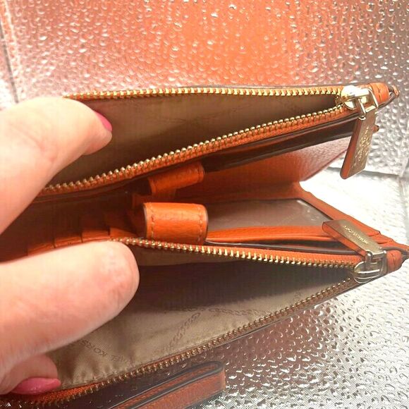 Michael Kors Adele Double-Zip Gold-Tone Wristlet in Deep Orange - Picture 3 of 7
